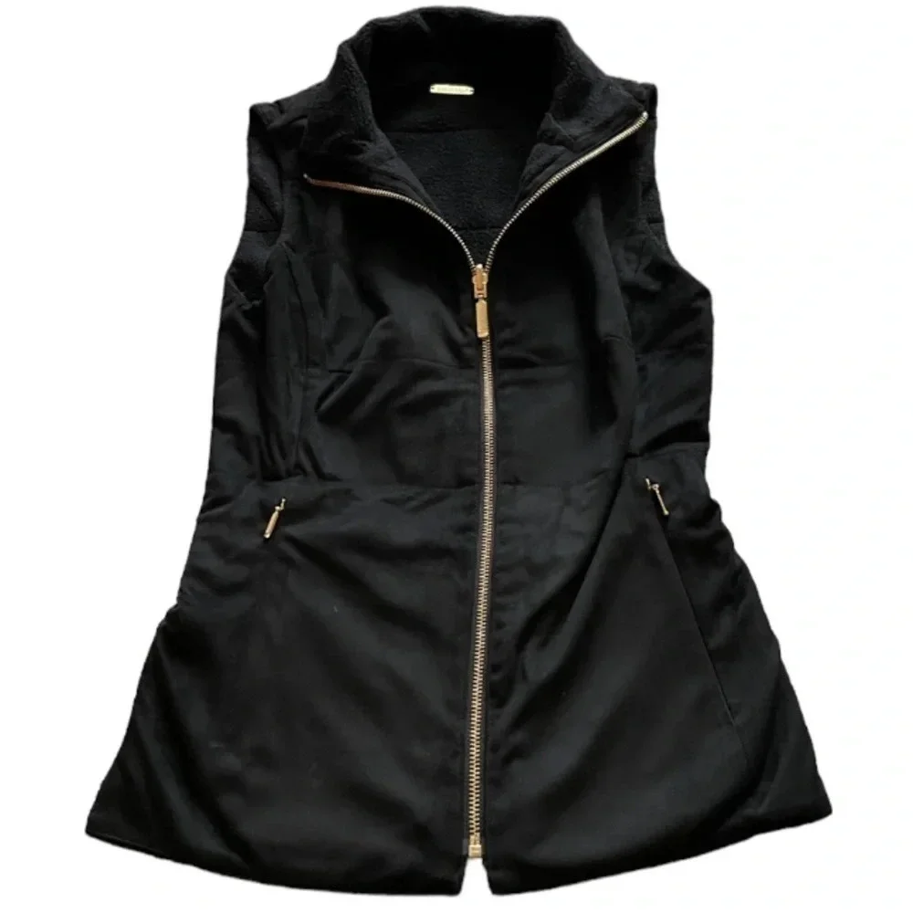 Lilly Pulitzer Vest Womens XXS Black Skyden Reversible Golf Suede Sherpa Sporty - Picture 7 of 15